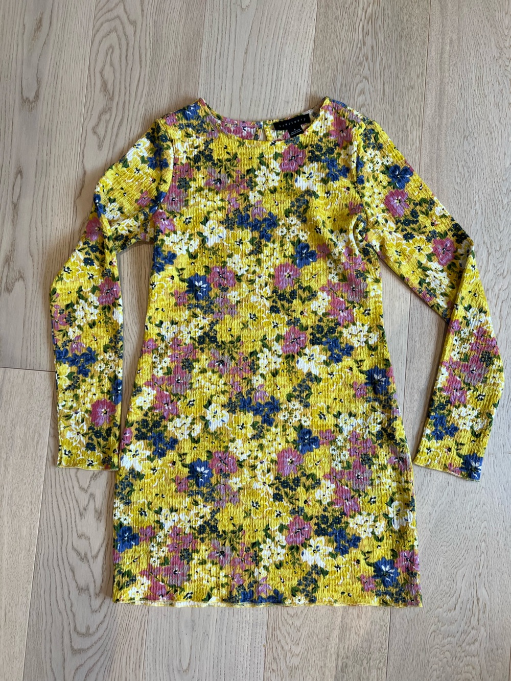 Yellow Floral Long-Sleeve ribbed Bodycon Dress
